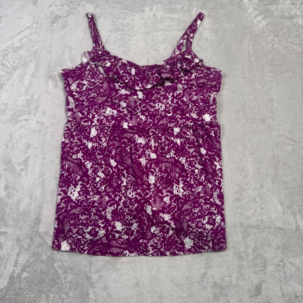 NWT Torrid Womens Purple Print‎ Ruffle Adjustable Strap Tank Top Size 1X